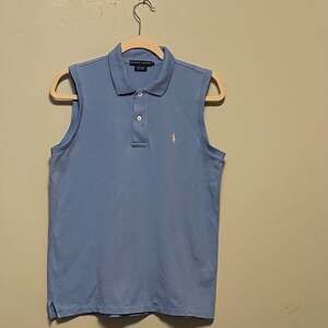 Polo Ralph Lauren Light Blue Sleeveless Piquet Polo Shirt Vintage Size M